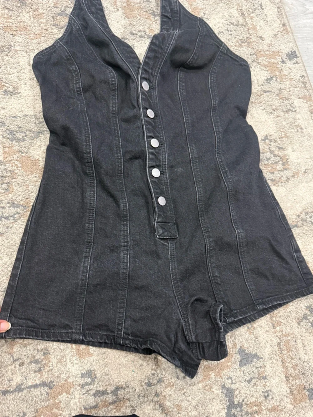 Universal Thread Black Halter Denim Romper - Picture 7 of 8